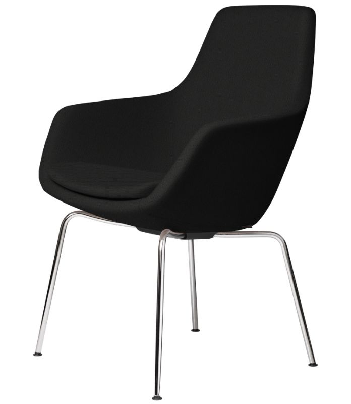 Schwarzer Little Giraffe Stuhl von Fritz Hansen mit festem Bezug und Chromgestell.